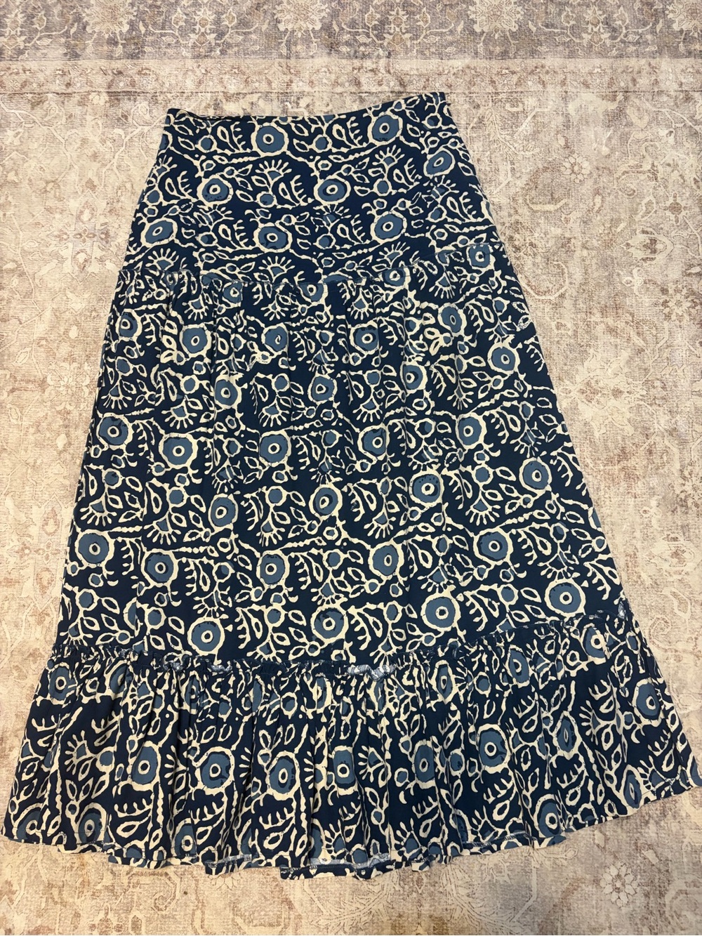 Luna Moon Floral Print Ruffled Hem Maxi Skirt